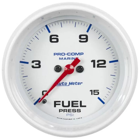 Autometer 2-1/16" 0-15 PSI Fuel Pressure Gauge Marine White | Universal (200848)