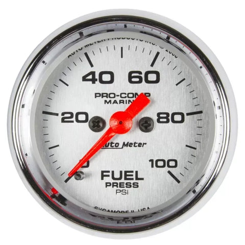 Autometer 2-1/16" 0-100 PSI Fuel Pressure Gauge Marine Chrome ULTRA-LITE | Universal (200850-35)