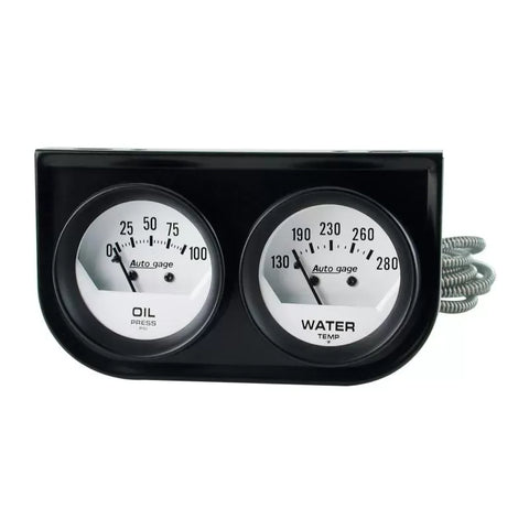Autometer 2-1/16" 100 PSI/280 °F Oil Pressure / Water Temperature Gauge Console White Dial w/Black Bezel | Universal (2323)
