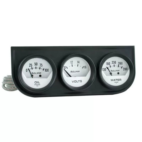 Autometer 2-1/16" 100 PSI/280 °F/16V Oil Pressure / Water Temperature / Volt Meter Gauge Console White Dial w/Black Bezel | Universal (2324)