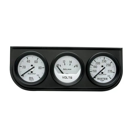 Autometer 2-1/16" 100 PSI/280 °F/16V Oil Pressure / Water Temperature / Volt Meter Gauge Console White Dial w/Black Bezel | Universal (2327)