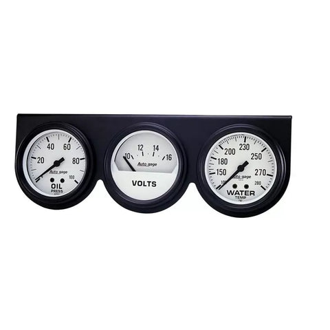 Autometer 2-5/8" 100 PSI/280 °F/16V Oil Pressure / Water Temperature / Volt Meter Gauge Console White Dial w/Black Bezel | Universal (2328)