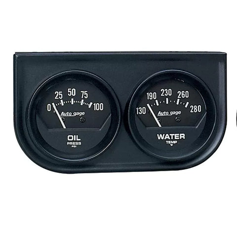 Autometer 2-1/16" 100 PSI/280 °F Oil Pressure / Water Temperature Gauge Console Black Dial w/Black Bezel | Universal (2345)