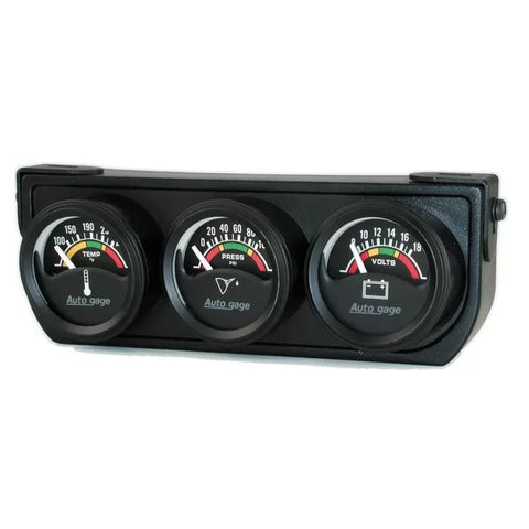 Autometer 1.5" 100 PSI/280 °F/18V Oil Pressure / Water Temperature / Volt Meter Gauge Console Electric Black Dial w/Black Bezel | Universal (2391)