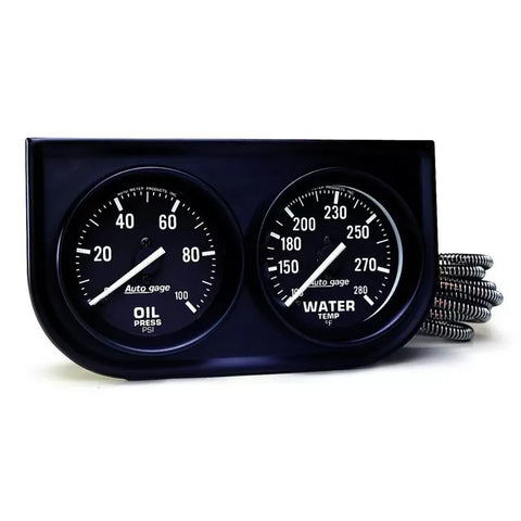 Autometer 2-1/16" 100 PSI/280 °F Oil Pressure / Water Temperature Gauge Console Black Dial w/Black Bezel | Universal (2392)