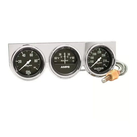 Autometer 2-5/8" 100 PSI/280 °F/60A Oil Pressure / Water Temperature / Amp Gauge Console Black Dial w/Chrome Bezel | Universal (2395)