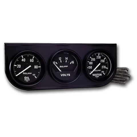 Autometer 2-1/16" 100 PSI/280 °F/16V Oil Pressure / Water Temperature / Volt Meter Gauge Console Mechanical Black Dial w/Black Bezel | Universal (2397)