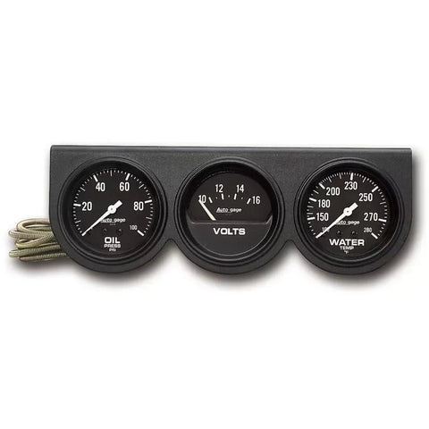 Autometer 2-5/8" 100 PSI/280 °F/16V Oil Pressure / Water Temperature / Volt Meter Gauge Console Black Dial w/Black Bezel | Universal (2398)
