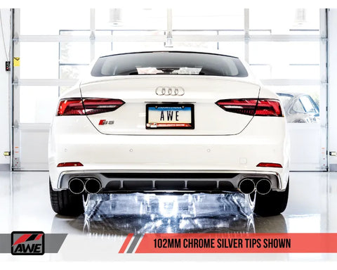 AWE Track Edition Exhaust for Audi B9 S5 Sportback - Non-Resonated - Chrome Silver 102mm Tips (3010-42068)