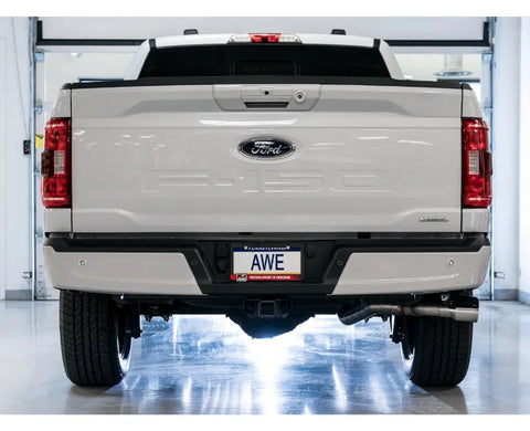 AWE 0FG Dual Side Exit Exhaust for '21+ Ford F-150 - 4.5" Chrome Silver Tips (3015-22067)
