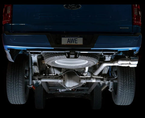 AWE 0FG Dual Side Exit Exhaust for '21+ Ford F-150 - 4.5" Chrome Silver Tips (3015-22067)