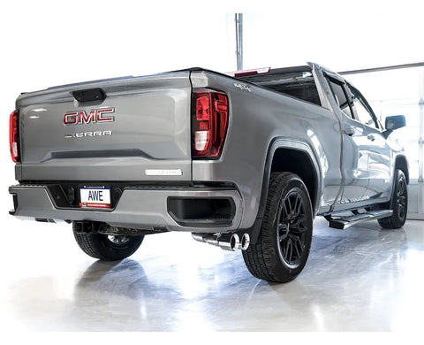 AWE 0FG Catback Dual Side Exit Exhaust for 4th Gen Silverado/Sierra 1500 5.3L (Flat Bumper) - Chrome Silver Tips (3015-22207)