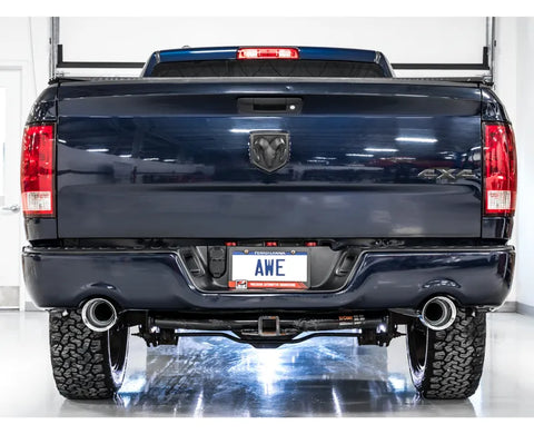 AWE 0FG Dual Rear Exit Catback Exhaust for 4th Gen RAM 1500 5.7L (with bumper cutouts) - Chrome Silver Tips (3015-32002)