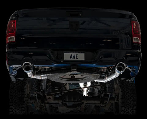AWE 0FG Dual Rear Exit Catback Exhaust for 4th Gen RAM 1500 5.7L (with bumper cutouts) - Chrome Silver Tips (3015-32002)