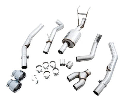 AWE 0FG Dual Rear Exit Catback Exhaust for 4th Gen RAM 1500 5.7L (with bumper cutouts) - Chrome Silver Tips (3015-32002)
