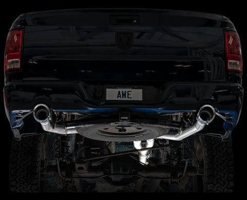 AWE 0FG Dual Rear Exit Catback Exhaust for 4th Gen RAM 1500 5.7L (with bumper cutouts) - Chrome Silver Tips (3015-32002)