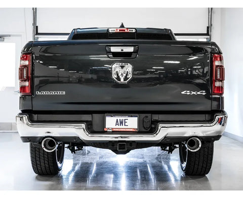 AWE 0FG Dual Rear Exit Catback Exhaust for 5th Gen RAM 1500 5.7L (with bumper cutouts) - Chrome Silver Tips (3015-32005)