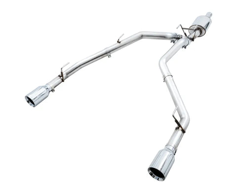 AWE 0FG Dual Rear Exit Catback Exhaust for 4th Gen RAM 1500 5.7L (without bumper cutouts) - Chrome Silver Tips (3015-32101)