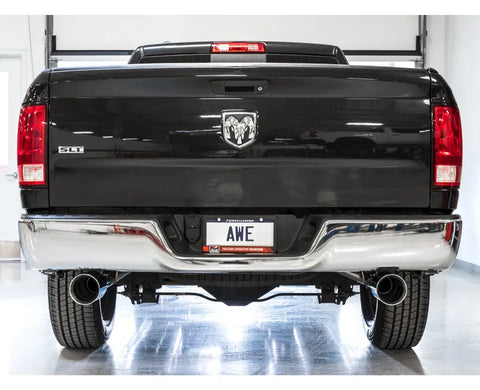 AWE 0FG Dual Rear Exit Catback Exhaust for 4th Gen RAM 1500 5.7L (without bumper cutouts) - Chrome Silver Tips (3015-32101)