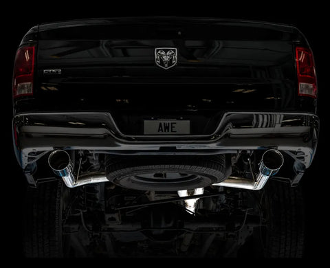 AWE 0FG Dual Rear Exit Catback Exhaust for 4th Gen RAM 1500 5.7L (without bumper cutouts) - Chrome Silver Tips (3015-32101)
