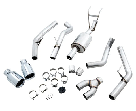 AWE 0FG Dual Rear Exit Catback Exhaust for 4th Gen RAM 1500 5.7L (without bumper cutouts) - Chrome Silver Tips (3015-32101)