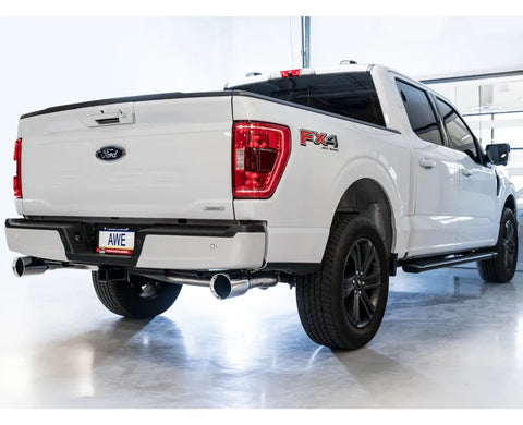 AWE 0FG Dual Split Rear Exhaust for '21+ Ford F-150 - 5" Chrome Silver Tips (3015-32105)