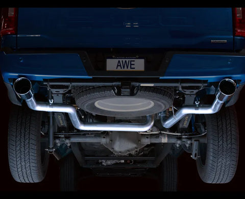 AWE 0FG Dual Split Rear Exhaust for '21+ Ford F-150 - 5" Chrome Silver Tips (3015-32105)