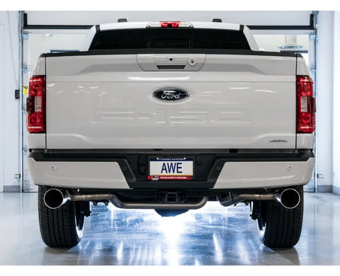 AWE 0FG Dual Split Rear Exhaust for '21+ Ford F-150 - 5" Chrome Silver Tips (3015-32105)