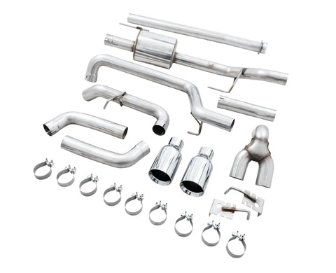 AWE 0FG Dual Split Rear Exhaust for '21+ Ford F-150 - 5" Chrome Silver Tips (3015-32105)