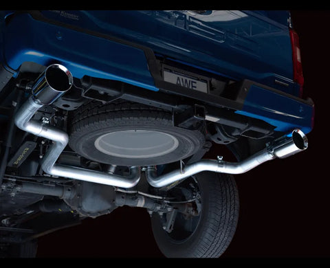 AWE 0FG Dual Split Rear Exhaust for '21+ Ford F-150 - 5" Chrome Silver Tips (3015-32105)