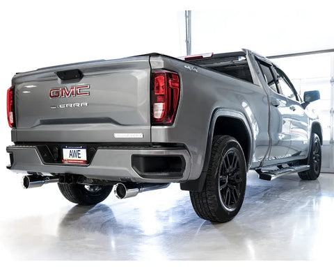 AWE 0FG Catback Split Rear Exit Exhaust for 4th Gen Silverado/Sierra 1500 5.3L (Flat Bumper) - Dual Chrome Silver Tips (3015-32205)
