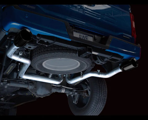 AWE 0FG Dual Split Rear Exhaust for '21+ Ford F-150 - 5" Diamond Black Tips (3015-33119)