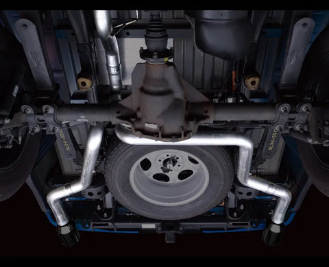 AWE 0FG Dual Split Rear Exhaust for '21+ Ford F-150 - 5" Diamond Black Tips (3015-33119)