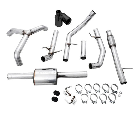 AWE 0FG Catback Split Rear Exit Exhaust for 4th Gen Silverado/Sierra 1500 5.3L (Flat Bumper) - Dual Diamond Black Tips (3015-33206)