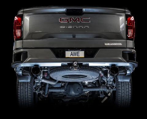 AWE 0FG Catback Split Rear Exit Exhaust for 4th Gen Silverado/Sierra 1500 5.3L (Flat Bumper) - Dual Diamond Black Tips (3015-33206)