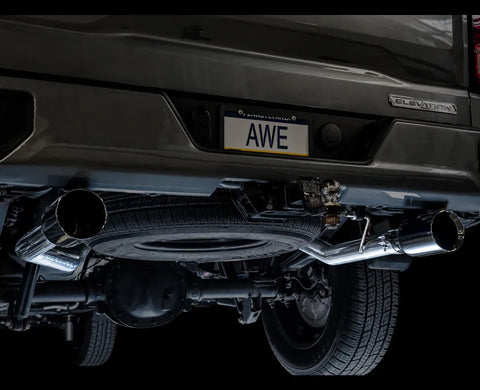 AWE 0FG Catback Split Rear Exit Exhaust for 4th Gen Silverado/Sierra 1500 5.3L (Flat Bumper) - Dual Diamond Black Tips (3015-33206)