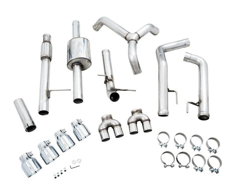 AWE 0FG Catback Split Rear Exit Exhaust for 4th Gen Silverado/Sierra 1500 5.3L (With Bumper Cutouts) - Quad Chrome Silver Tips (3015-42201)