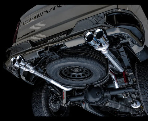 AWE 0FG Catback Split Rear Exit Exhaust for 4th Gen Silverado/Sierra 1500 5.3L (With Bumper Cutouts) - Quad Chrome Silver Tips (3015-42201)