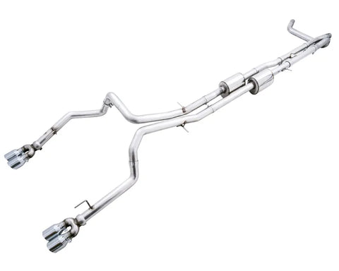 AWE 0FG Catback Split Rear Exit Exhaust for 4th Gen Silverado/Sierra 1500 6.2L (With Bumper Cutouts) - Quad Chrome Silver Tips (3015-42203)