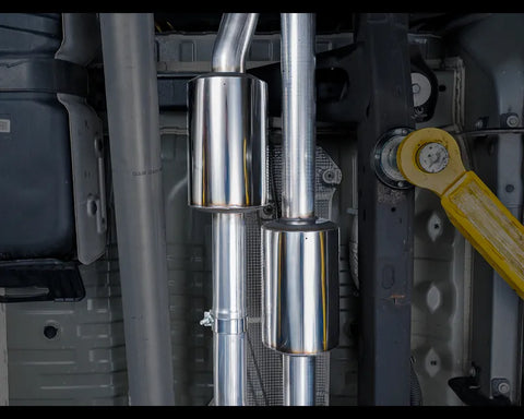 AWE 0FG Catback Split Rear Exit Exhaust for 4th Gen Silverado/Sierra 1500 6.2L (With Bumper Cutouts) - Quad Chrome Silver Tips (3015-42203)