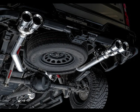 AWE 0FG Catback Split Rear Exit Exhaust for 4th Gen Silverado/Sierra 1500 6.2L (With Bumper Cutouts) - Quad Chrome Silver Tips (3015-42203)