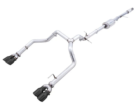 AWE 0FG Catback Split Rear Exit Exhaust for 4th Gen Silverado/Sierra 1500 5.3L (With Bumper Cutouts) - Quad Diamond Black Tips (3015-43202)