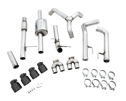 AWE 0FG Catback Split Rear Exit Exhaust for 4th Gen Silverado/Sierra 1500 5.3L (With Bumper Cutouts) - Quad Diamond Black Tips (3015-43202)