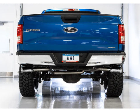 AWE 0FG Dual Exit Exhaust for '15-'20 F-150 - 5" Chrome Silver Tips (3015-32104)