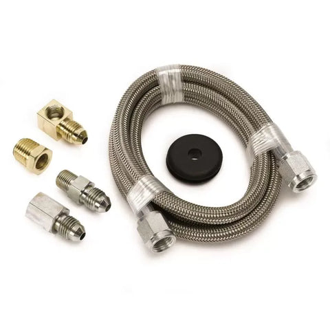 Autometer -4AN AND 1/8" NPTF FITTINGS 4FT. Length Braided Stainless Steel Line | Universal (3229)