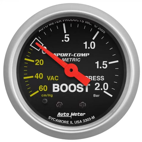 Autometer 2-1/16" 60 CM HG-2.0 BAR Vacuum/Boost Gauge SPORT-COMP | Universal (3303-M)