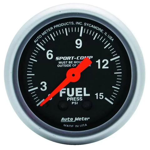 Autometer 2-1/16" 0-15 PSI Fuel Pressure Gauge SPORT-COMP | Universal (3311)