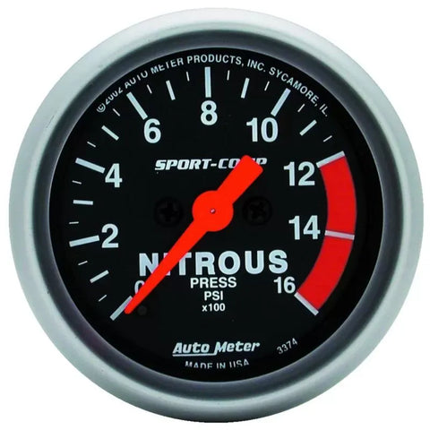 Autometer 2-1/16" 0-1600 PSI Nitrous Pressure Gauge SPORT-COMP | Universal (3374)