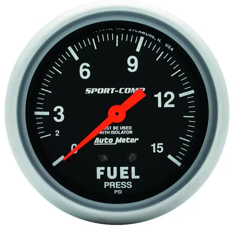 Autometer 2-5/8" 0-15 PSI Fuel Pressure Gauge SPORT-COMP | Universal (3413)