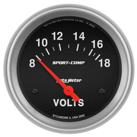 Autometer 2-5/8" 8-18V Voltmeter Gauge SPORT-COMP | Universal (3592)